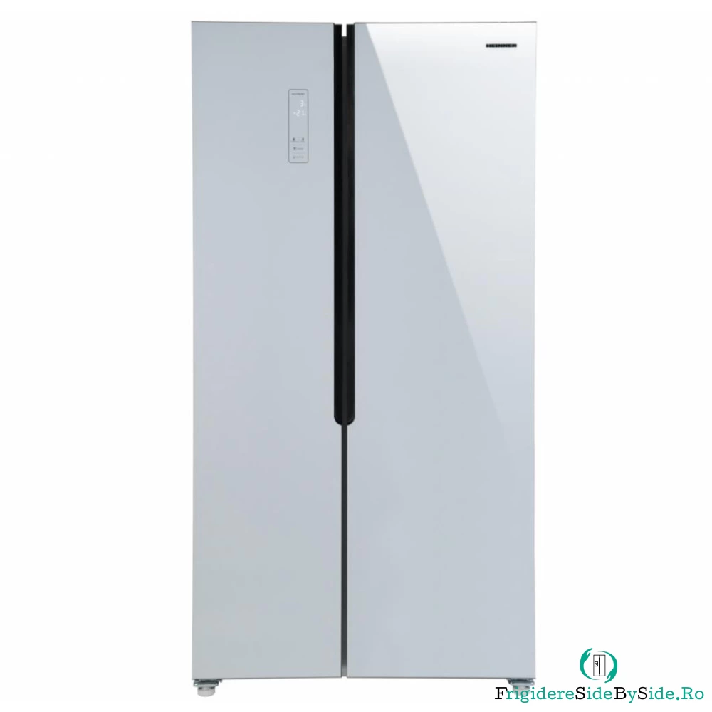 Side by Side Heinner HSBS-H442NFGWHE++, Full No Frost, Compresor Inverter, Smart, Eco, 442 l, 177 cm, Sticla Alba